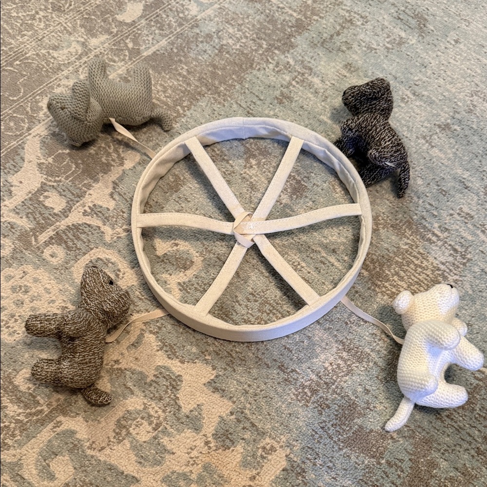 Pottery Barn Kids Plush Animal Mobile - Gray and Cream
